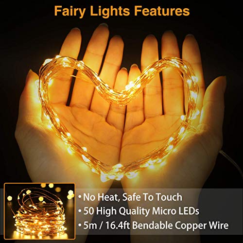 Litogo Luces LED Pilas, Guirnalda Luces Pilas[4 PCS], 5m 50 LED Luces Decorativas Habitacion Luces de Cadena Micro con Pilas de Alambre de Cobre para Decoración Interior Bodas Fiesta de Navidad