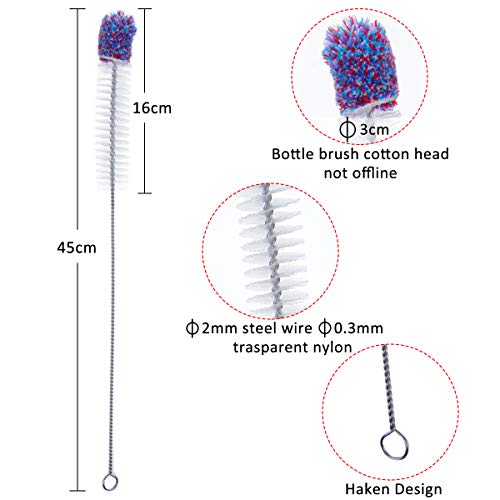 Litthing Set de Cepillo de Limpieza,Cepillo de Botellas,con Cabeza Redonda de Algodón, Cepillo de Nylon, para Copas de Vino, Botellas, Tetera, Matraces, Tazas, Vasos, Floreros, Paja, Jarras de Café