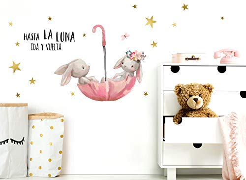 Little Deco Pegatina de Pared hasta La Luna & conejitos en Paraguas I M - 100 x 59 cm (an x al) I Vinilo Adhesivo Decorativo para Cuartos Cuarto del bebé DL252