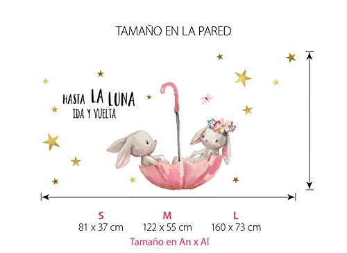 Little Deco Pegatina de Pared hasta La Luna & conejitos en Paraguas I M - 100 x 59 cm (an x al) I Vinilo Adhesivo Decorativo para Cuartos Cuarto del bebé DL252