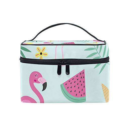 LIUBT - Neceser de maquillaje con diseño de flamenco tropical para mujer, diseño de palmeras de helado