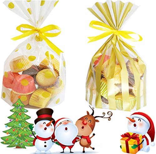 Liuer 100PCS Bolsas Regalo Cumpleaños Bolsas de Plástico Dulce Galletas Piscolabis Frutos Secos Caramelos Chocolate Papel Ideal para Bodas Cumpleaños o Fiestas de Navidad para Envolver los Favores