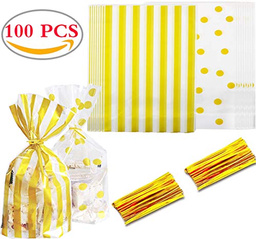 Liuer 100PCS Bolsas Regalo Cumpleaños Bolsas de Plástico Dulce Galletas Piscolabis Frutos Secos Caramelos Chocolate Papel Ideal para Bodas Cumpleaños o Fiestas de Navidad para Envolver los Favores