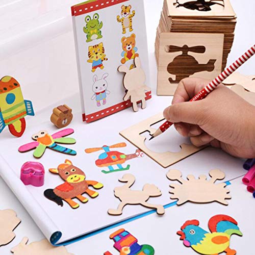 Liuer Stencil Plantillas Niños 60PCS Plantillas de Dibujo de Madera para Dibujar Bullet Journal Puntos para Cuaderno Diario Libro de Recuerdos Manualidades