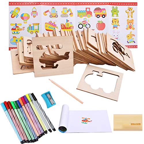 Liuer Stencil Plantillas Niños 60PCS Plantillas de Dibujo de Madera para Dibujar Bullet Journal Puntos para Cuaderno Diario Libro de Recuerdos Manualidades