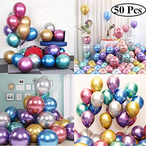 LIULIUKEJI Globos Metálicos Paquete de 50 Globos Metálicos Globo Metálico Globos de Helio Globos de Látex para Fiesta de Cumpleaños (Multicolor)