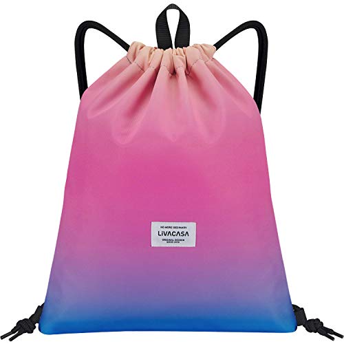 LIVACASA Mochilas de Cuerdas Hombre Mujer Grandes Bolsas de Cuerdas Gimnasio Cordones Cómodos Ajustable con Asa A Prueba de Agua Amarillo Rosa Azul Degradado