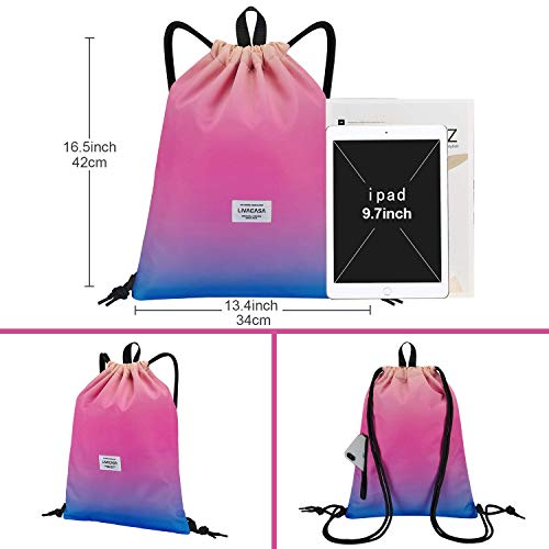 LIVACASA Mochilas de Cuerdas Hombre Mujer Grandes Bolsas de Cuerdas Gimnasio Cordones Cómodos Ajustable con Asa A Prueba de Agua Amarillo Rosa Azul Degradado