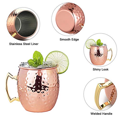 LIVEHITOP Moscow Mule Taza de Cobre Set of 4, Mula de Moscú Copas de Cóctel con Costers para Fiesta, Bar, Casa, Hotel (Pack of 4)