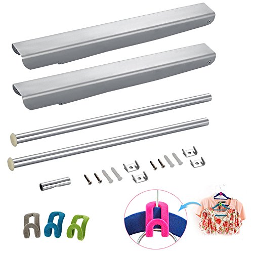 LIVEHITOP Plegable Perchero de Pared 2 Piezas, Abatible Aluminio Ropa Percha Organizador con Ganchos y Tubo para Sala, Cuarto, Baño, Balcón, Oficina, Ahorra Espacio