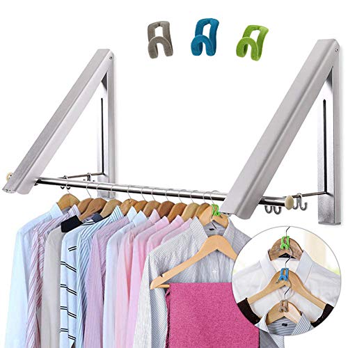 LIVEHITOP Plegable Perchero de Pared 2 Piezas, Abatible Aluminio Ropa Percha Organizador con Ganchos y Tubo para Sala, Cuarto, Baño, Balcón, Oficina, Ahorra Espacio