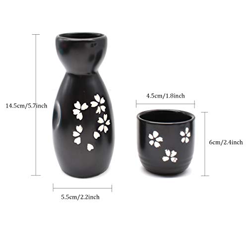 Liwein Sake Set,5 Piezas Sake De CerÁMica Japonesa Tradicionales Botella De Sake Porcelana Cups Tazas De CerÁMica Manualidades Regalo(Negro)