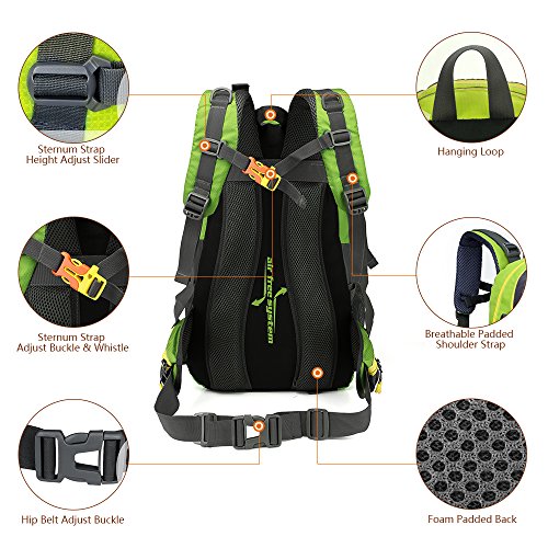 Lixada 40L Resistente al Agua Mochila, Portátil Mochila Trekking, Laptop Daypack, Durable Impermeable, para Escalada, Viajes, Actividades al Aire Libre (Verde)