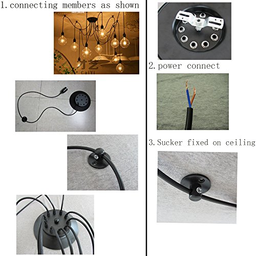 Lixada Lámpara clásica techo antigua con luz de araña ajustable (Cada uno con Wire 1.7m) Negro