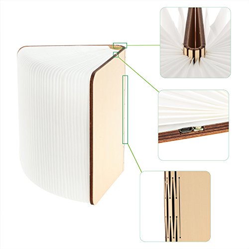 Lixada Lámpara Libro LED Luces Plegables de Madera, Booklight Decorativa Lámpara de Mesa, Tamaño Grande, 2500mAh, USB Recargable, 500 Lúmenes Brillo Mejorado