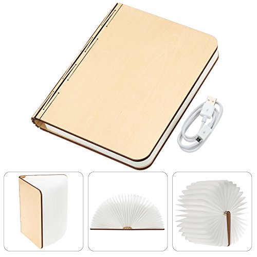 Lixada Lámpara Libro LED Luces Plegables de Madera, Booklight Decorativa Lámpara de Mesa, Tamaño Grande, 2500mAh, USB Recargable, 500 Lúmenes Brillo Mejorado