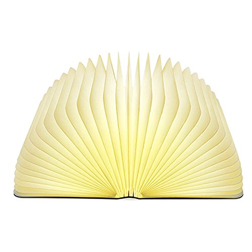 Lixada Lámpara Libro LED Luces Plegables de Madera, Booklight Decorativa Lámpara de Mesa, Tamaño Grande, 2500mAh, USB Recargable, 500 Lúmenes Brillo Mejorado