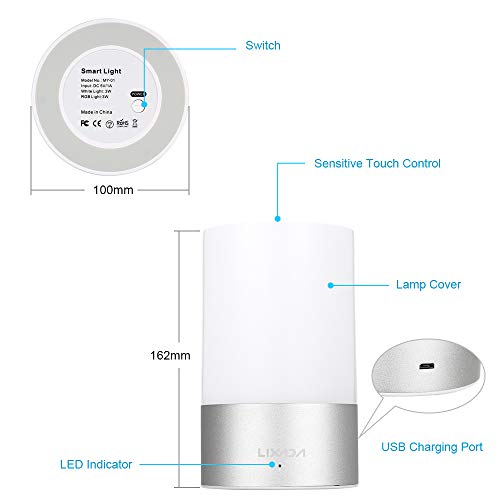 Lixada Luz de noche táctil LED RGB atmosférica regulable de 256 RGB con 3 brillos para habitaciones infantiles