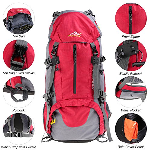 Lixada Mochila de Senderismo 50L con Cubierta Impermeable Mochila de Marcha Trekking Camping Deporte al Aire Libre