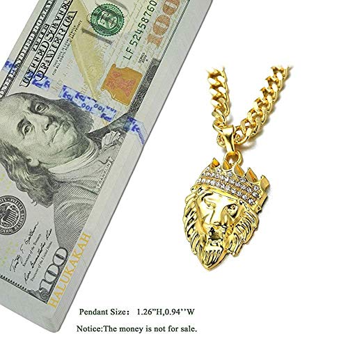 LJ Molde, elegante collar con colgante de león con corona chapada en platino de 18 quilates para hombres con cadena cubana gratis de 24 pulgadas (3 juegos)