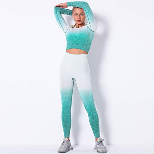 LJBOZ Conjunto de Ropa de Deporte para Mujer Deportivo Crop Top y Leggings Elásticos Conjunto De Ropa De Yoga para Gym Running Pilates Fitness Workout 2PCD-L