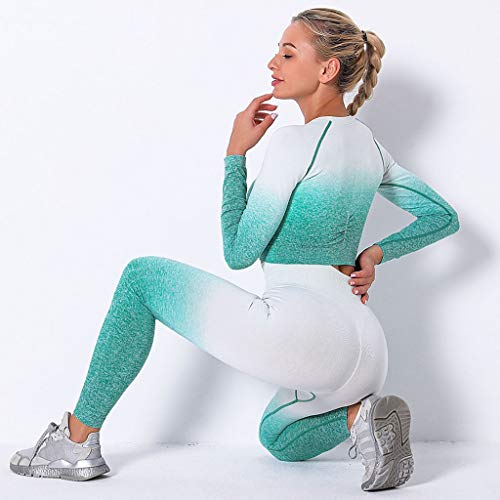 LJBOZ Conjunto de Ropa de Deporte para Mujer Deportivo Crop Top y Leggings Elásticos Conjunto De Ropa De Yoga para Gym Running Pilates Fitness Workout 2PCD-L