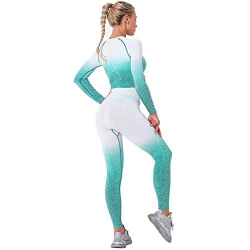 LJBOZ Conjunto de Ropa de Deporte para Mujer Deportivo Crop Top y Leggings Elásticos Conjunto De Ropa De Yoga para Gym Running Pilates Fitness Workout 2PCD-L