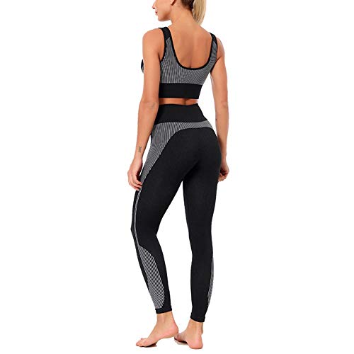LJBOZ Conjunto De Ropa De Yoga para Mujer, Sujetador Sin Costuras + Pantalones Leggings Color Sólido Camiseta Gimnasio Corriendo Pantalones Conjuntos de ChándalB-M