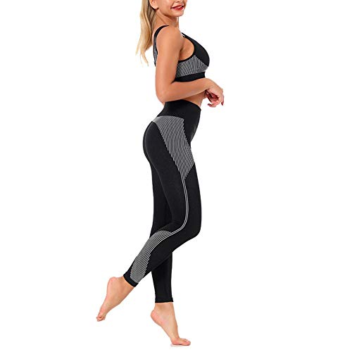 LJBOZ Conjunto De Ropa De Yoga para Mujer, Sujetador Sin Costuras + Pantalones Leggings Color Sólido Camiseta Gimnasio Corriendo Pantalones Conjuntos de ChándalB-M
