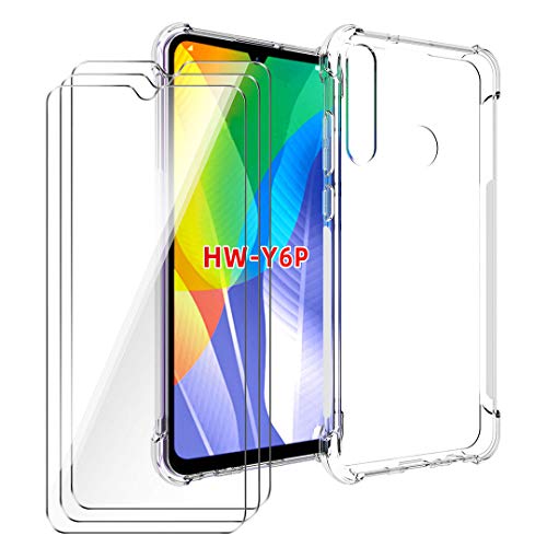 LJSM Funda para Huawei Y6p (6.3") + 3 Piezas Protector de Pantall - Carcasa Protectora Delgada y Transparente con Refuerzo en Las Esquinas Parachoques Fundas de TPU Flexible