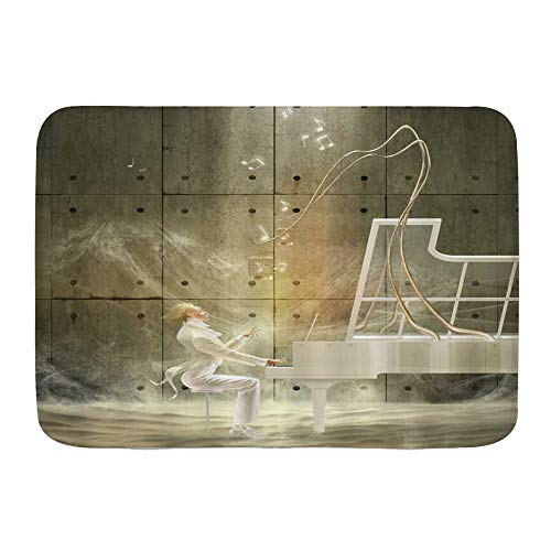 LKCDNG Tappetino da bagno antiscivolo,Música fantástica Músico Retro Tocar el Piano Pretty Melody Ritmo Jaula de pájaros Fly Wave Undulación,Alfombras Modernas de baño Suave 29.5"X 17.5"