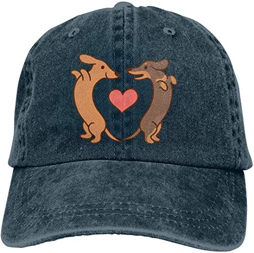 lkjhg478 Unisex Salchicha Perros Corazón Ajustable Vintage Lavado Denim Algodón Sombrero Gorras de béisbol