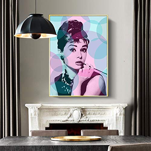 LKJHGU Arte de Pared Impresiones modulares imágenes Cartel de Lienzo nórdico Audrey Hepburn Potrait Maquillaje Pintura Moderna para Sala de Estar decoración del hogar 38x50cm