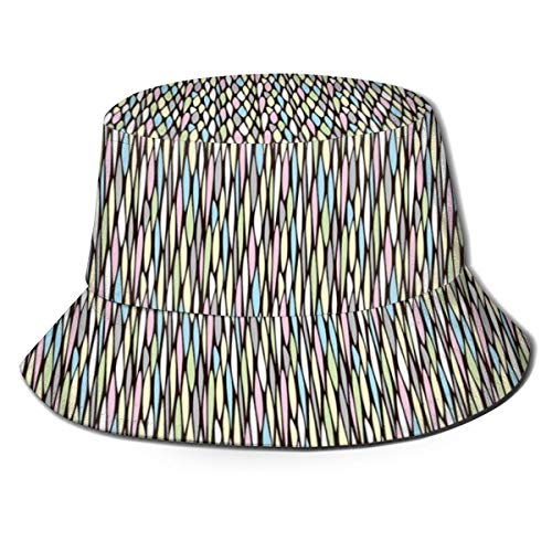 LLALUA Unisex Summer Fisherman Cap,Colorful Continuous Artistic Pattern with Pastel Colored Creative Grid Graphic,Travel Beach Outdoor Sun Hat