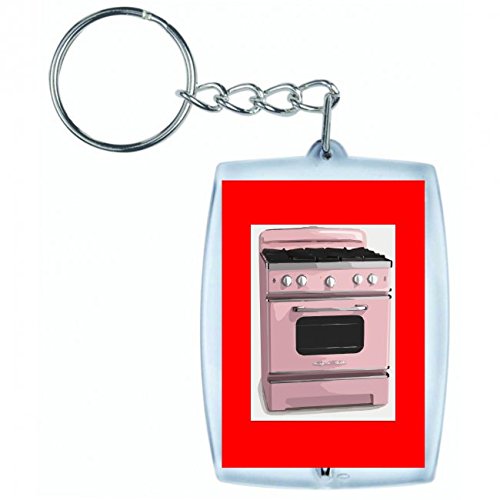 'Llavero "Horno de Retro de Color Rosa De Presupuesto de dispositivo de cocina de cocina de gas de horno en blanco y negro de color azul de rosa de amarillo de color rojo de verde | Keyring – Funda colgante – Mochila colgante – Llavero rojo