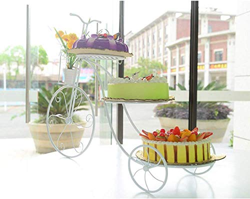 LLDKA Soporte del Postre de Soporte de la Magdalena de Galletas de Frutas Pastel de panecillos Delight de Creative Bicicletas de Juguete 3-Etapa-Estilo Europeo Etagere Hierro Arte,Blanco