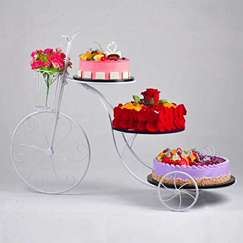 LLDKA Soporte del Postre de Soporte de la Magdalena de Galletas de Frutas Pastel de panecillos Delight de Creative Bicicletas de Juguete 3-Etapa-Estilo Europeo Etagere Hierro Arte,Blanco