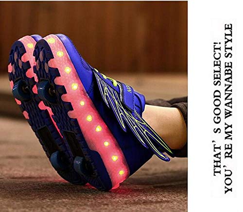 llh Automática Ruedas Ajustables LED Zapatillas,con Luces Ruedas Doble/Soltero Ruedas,Deportivos Zapatos Luminosas Flash Patines Sneaker para Niños Niñas con USB Carga,BlueDoubleWheel-29