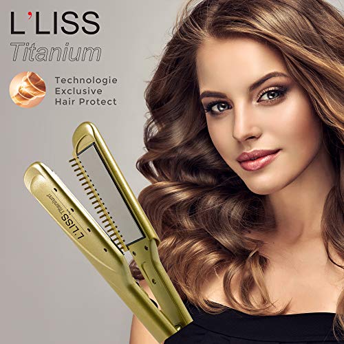 L'Liss – Plancha profesional L'Liss Titanium – Plancha de alisado rizador – Placas de titanio XL de alto rendimiento – Tecnología para el cabello – Ultra rápida y ligera – Especial alisado brasileño