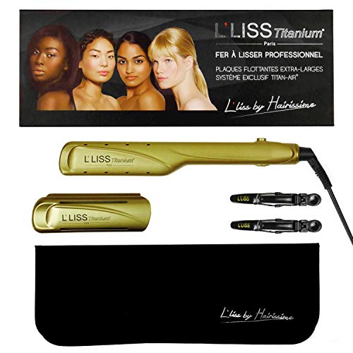 L'Liss – Plancha profesional L'Liss Titanium – Plancha de alisado rizador – Placas de titanio XL de alto rendimiento – Tecnología para el cabello – Ultra rápida y ligera – Especial alisado brasileño