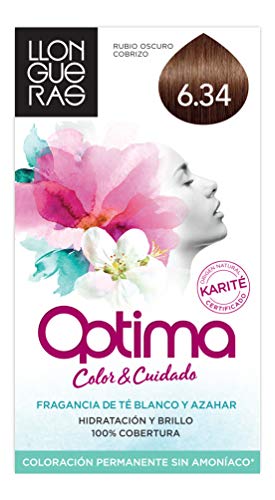 Llongueras Optima Tinte de Cabello Permanente sin Amoniaco Tono #6.34 Rubio Oscuro Dorado Cobrizo