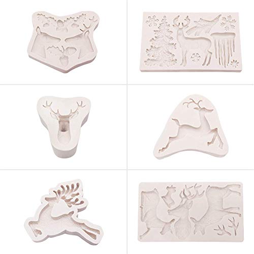 LMZJLU Moldes De Silicona para Tartas, Molde De Silicona para Fondant De Alce Navideño, Molde para Tartas, Molde para Chocolate Navideño, Fácil De Desmoldar y De Fácil Limpieza (Paquete De 6)