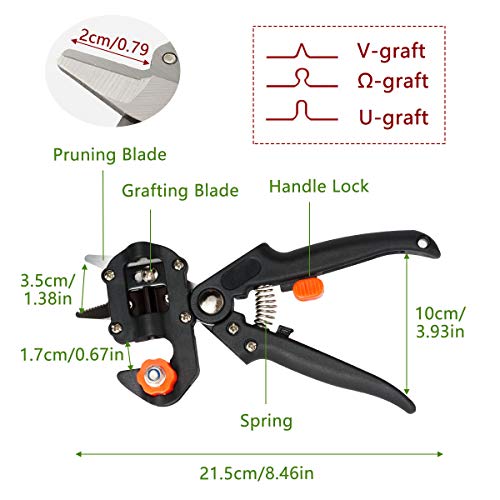 Locisne Jardín Injerto Poda Tijeras podar Tijeras Kit Herramientas Corte con Cuchillas reemplazables,Cintas,Bandas Goma,Llave Inglesa, Destornillador Juego jardinería para Plantas Árbol frutal