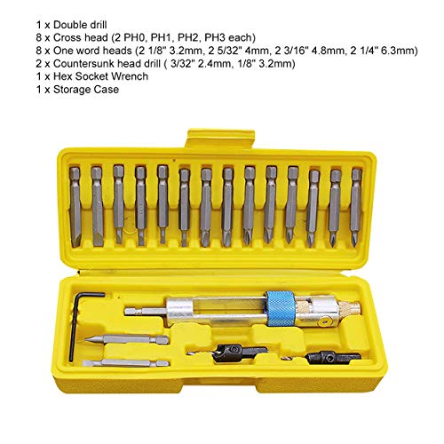 Lodenlli 20Pcs HSS Half Time Drill Driver Juegos de Destornilladores múltiples con Brocas de avellanado Llave Allen 16 Diferentes Tipos de Cabezales