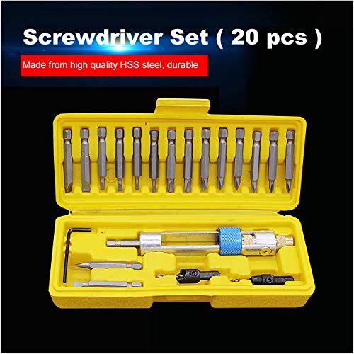 Lodenlli 20Pcs HSS Half Time Drill Driver Juegos de Destornilladores múltiples con Brocas de avellanado Llave Allen 16 Diferentes Tipos de Cabezales