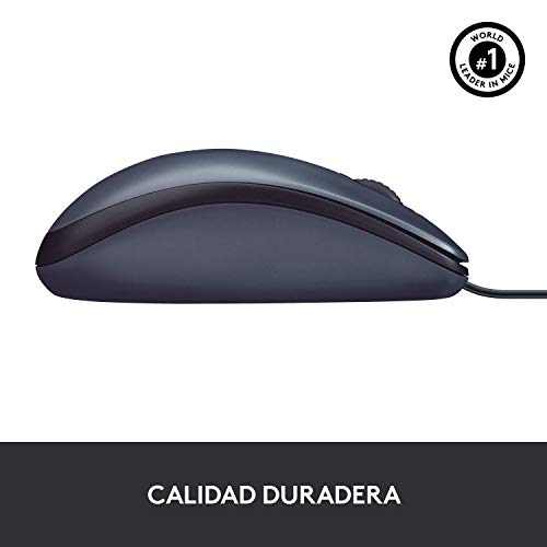 Logitech B100 Ratón con Cable, 3 Botones, Seguimiento Óptico, Ambidiestro, PC/Mac/Portátil, Negro