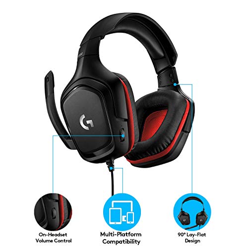 Logitech G332 Auriculares Gaming con Cable, Transductores 50 mm, Almohadillas Giratorias Cuero Sintético, 3, 5 mm Jack, Mic Volteable para Silenciar, Ligero, PC/Mac/Xbox One/PS4/Nintendo Switch