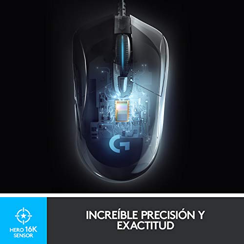 Logitech G403 Lightspeed Ratón Gaming, Captor HERO 16.000 DPI, Pesos Ajustables, 6 Botones Programables, Memoría Integrada, Compatible con PC/Mac, Negro