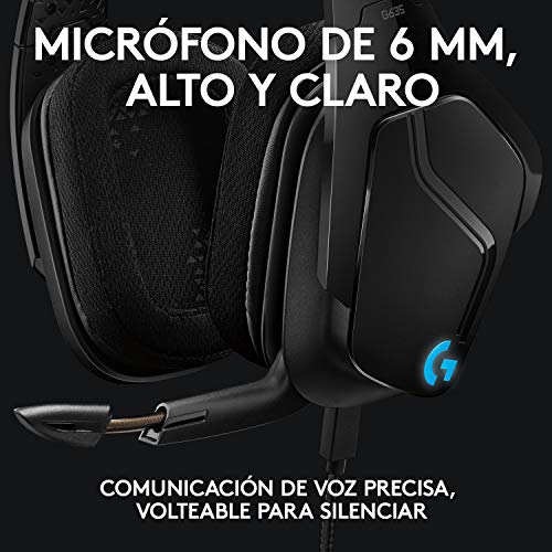 Logitech G635 Auriculares Gaming RGB con Cable, Sonido 7.1 Surround, DTS Headphone:X 2.0, Transductores 50mm Pro-G, USB/3.5mm Jack, Mic Volteable para Silenciar, PC/Mac/Xbox One/PS4/Nintendo Switch