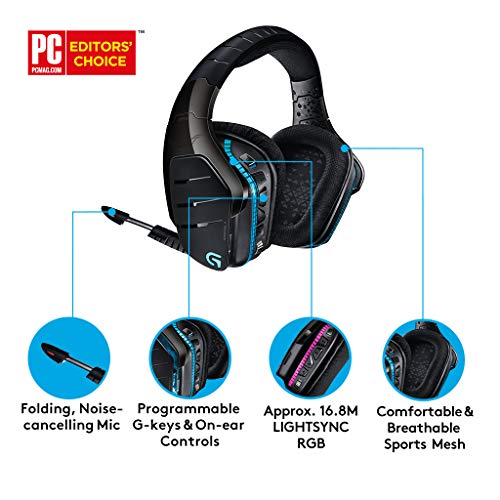 Logitech G933 Artemis Spectrum Auriculares Gaming Inalámbricos, DTS Headphone:X 7.1 Surround, Transductores 40mm Pro-G, 3.5 mm Jack, Lightsync RGB, Teclas G, PC/Mac/Xbox One/PS4/Nintendo Switch